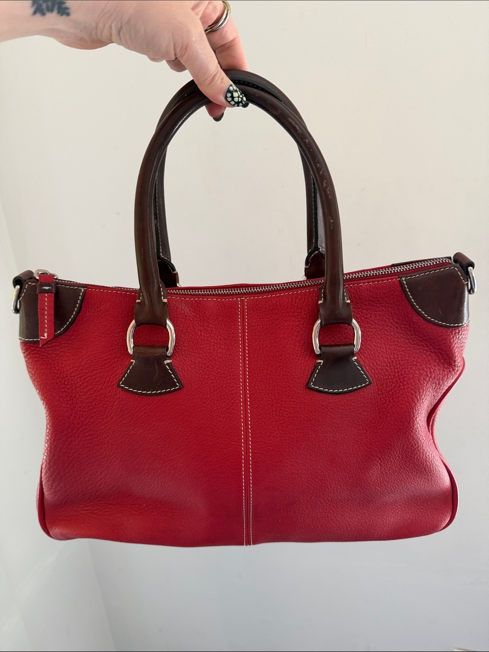 Dooney & Bourke Red-Brown Leather Colorblock Satchel